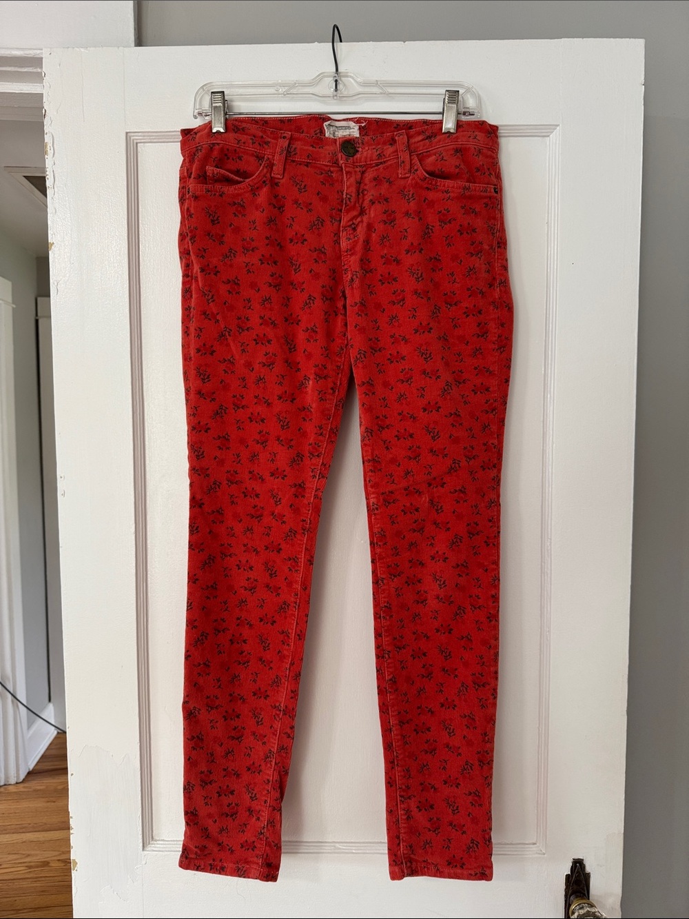 Current/Elliott Red Skinny Corduroy with Gray Floral Print